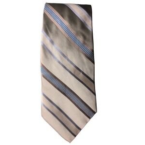 100% Silk Tie Pronto Uomo Brown Blue Stripe NWT Prom Wedding Homecoming Formal